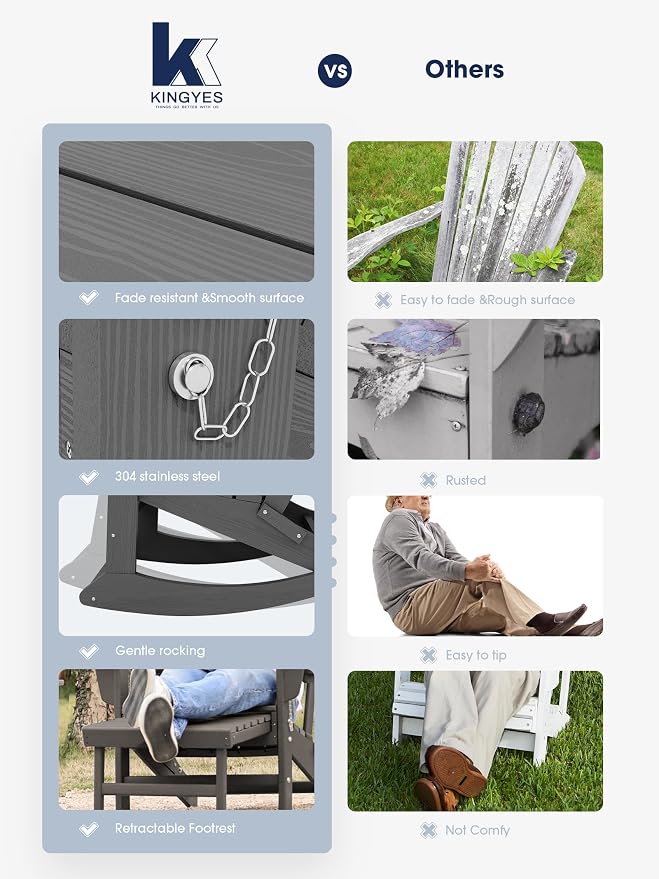 Adirondack Rocking Chair with Ottoman and Cup Holders | HDPE Porch Rocker - Image 6