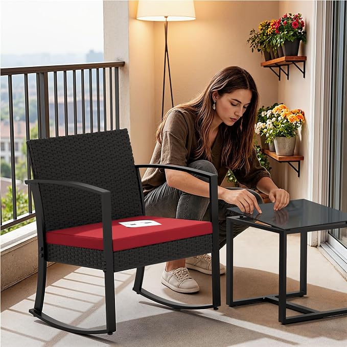 Homall Patio Furniture Set 3 Piece Resin Outdoor Bistro Set Rocking Patio Chairs - Image 8