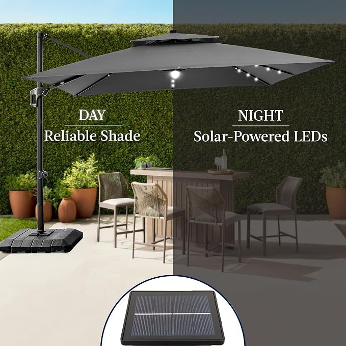 Best Choice Products 12x12ft LED Cantilever Patio Umbrella w/Base Included & - Image 6