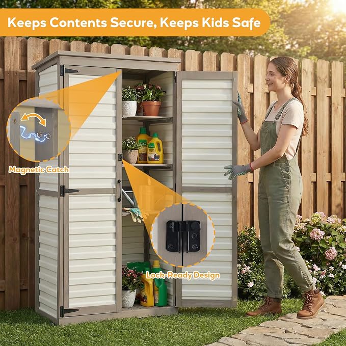 Outdoor Storage Cabinet, Wood & Plastic Garden Shed - Image 3