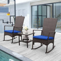 Outdoor PE Wicker Rocking Chair 3-Piece Patio Rattan Bistro Set 2 Rocker by Rattaner