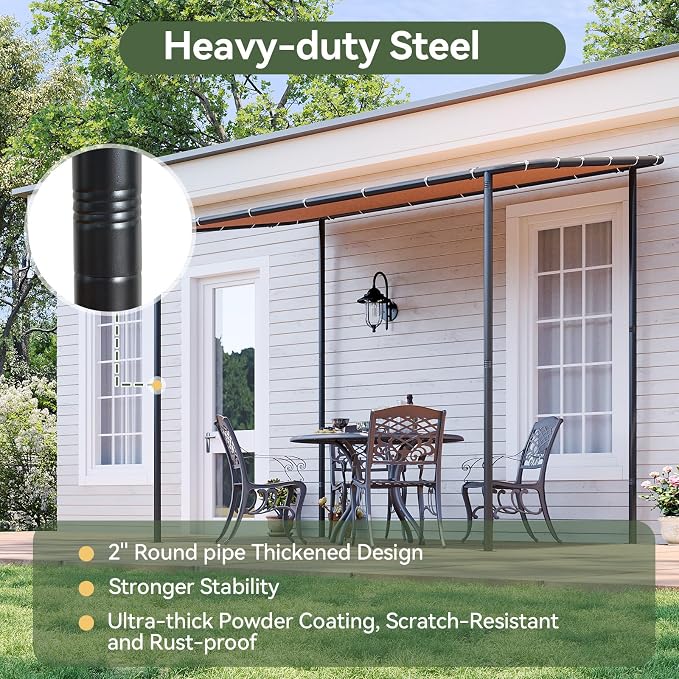 Aoxun 10x6 Lean-to Gazebo, Sloped Roof Pergola Porch Canopy Awning - Image 5