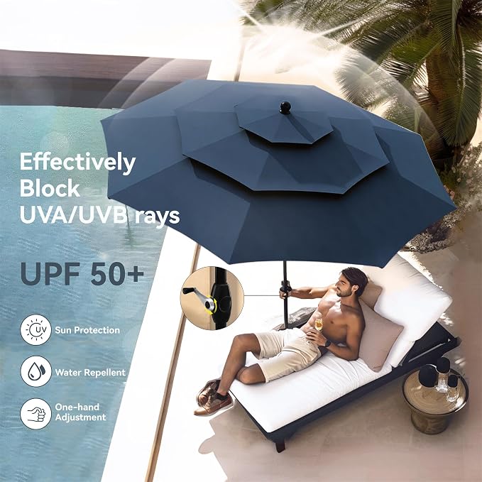 PHI VILLA 10ft Outdoor Patio Umbrellas, 3 Tier Vented Table Umbrella, 1.5" Pole - Image 3