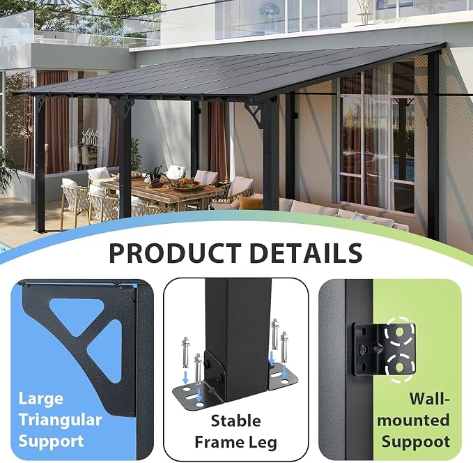 Aoxun 16’x10’ Gazebo with Aluminum Frame & Polycarbonate Panel, Outdoor Patio - Image 5