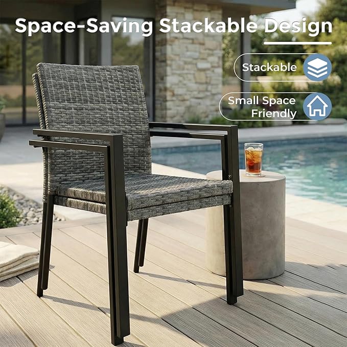 Stackable Patio Chairs Set of 2, Outdoor Wicker Dining Chairs, Space-Saving - Image 6