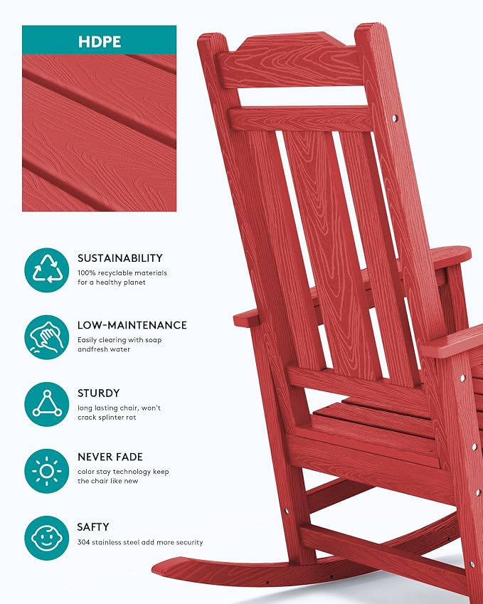 SERWALL HDPE Oversized Outdoor Rocking Chairs Set of 4, Patio Rocker, All - Image 7