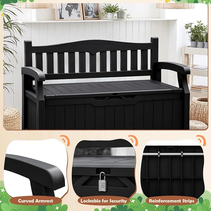 JUMMICO 80 Gallon Resin Outdoor Storage Bench Waterproof, Deck Box | Large Deck - Image 4