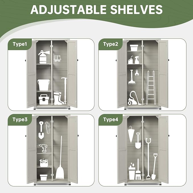 Outdoor Storage Shed with Floor & Adjustable Shelves, Wooden Garden Tool - Image 5