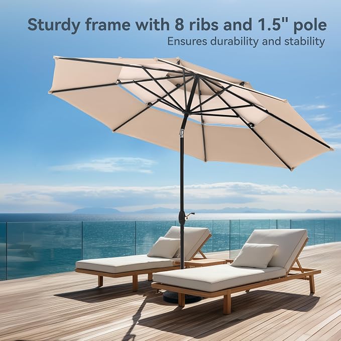 PHI VILLA 10ft Outdoor Patio Umbrellas, 3 Tier Table Umbrella, 1.5" Pole - Image 9