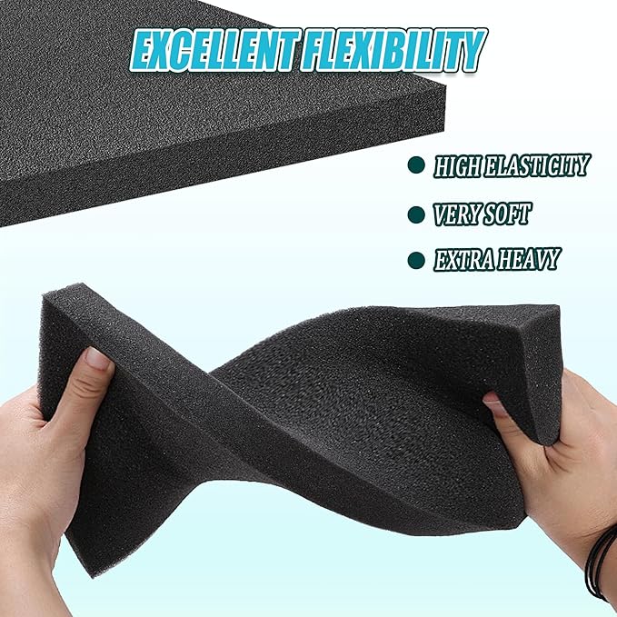 6 PCS Black Foam Padding- 16x12x1 Inch Polyurethane High Density Foam Cuttable Black Sheet Pad Cushioning Inserts for Packing Cases and Crafts