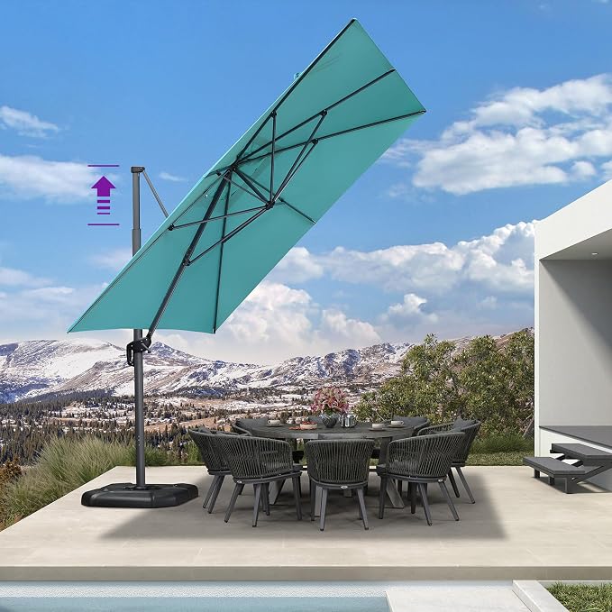 PURPLE LEAF Patio Telescopic Umbrella 11.5' x 11.5' Tilt Turquiose | Effortless - Image 2