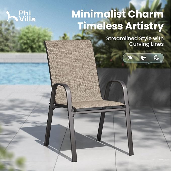 PHI VILLA Outdoor Stackable Dining Chair Set of 4, Textilene Mesh & Metal | - Image 8