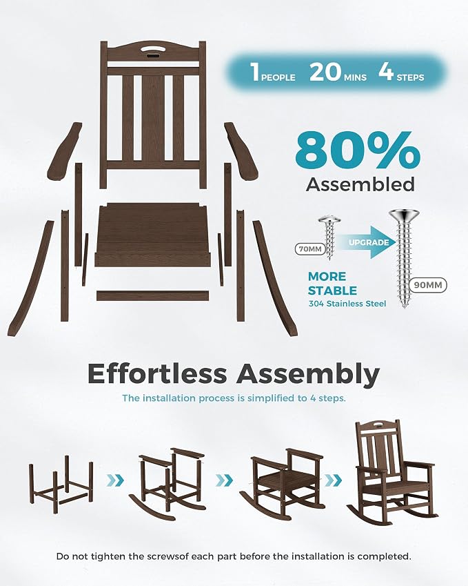 Oversized Outdoor Rocking Chairs Set of 6, 380lbs Heavy-Duty Large Patio Rocker - Image 9