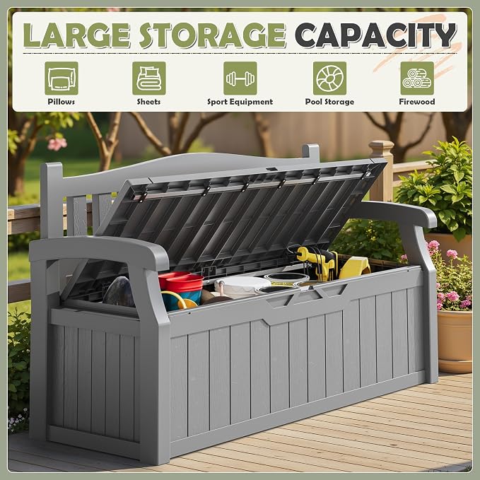 Homall 75 Gallon Outdoor Storage Benches Lockable Deck Box Waterproof | UV - Image 4