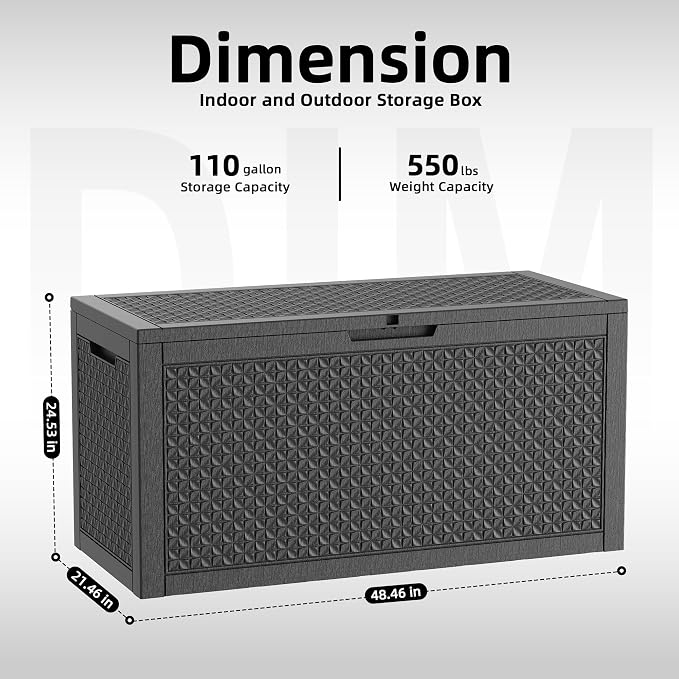 110 Gallon Outdoor Deck Box, Resin Waterproof Storage Box - Image 5