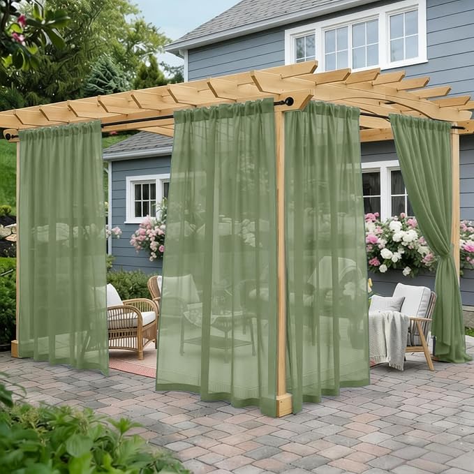 Outdoor Sheer Curtains for Patio Waterproof, 2 Panels Rod Pocket Indoor/Outdoor by Awnmeow