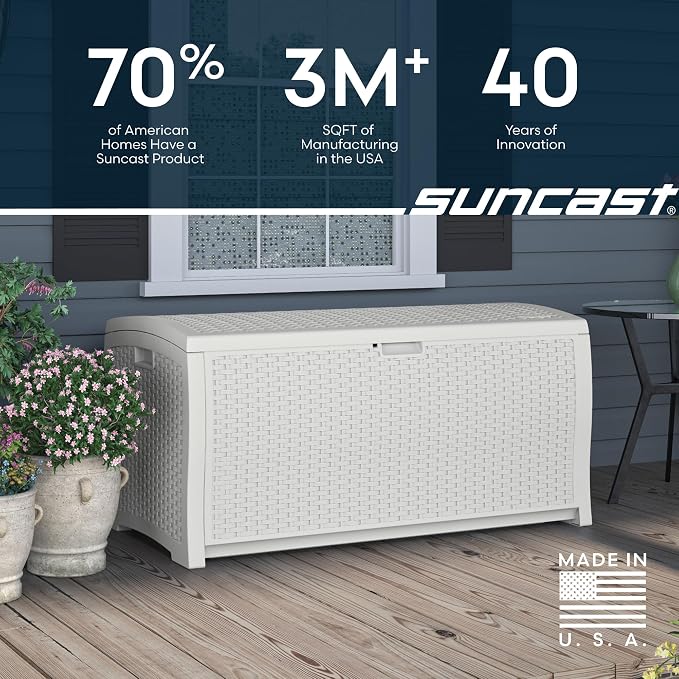 Suncast 99 Gallon Wicker Horizontal Outdoor Deck Box - Image 8