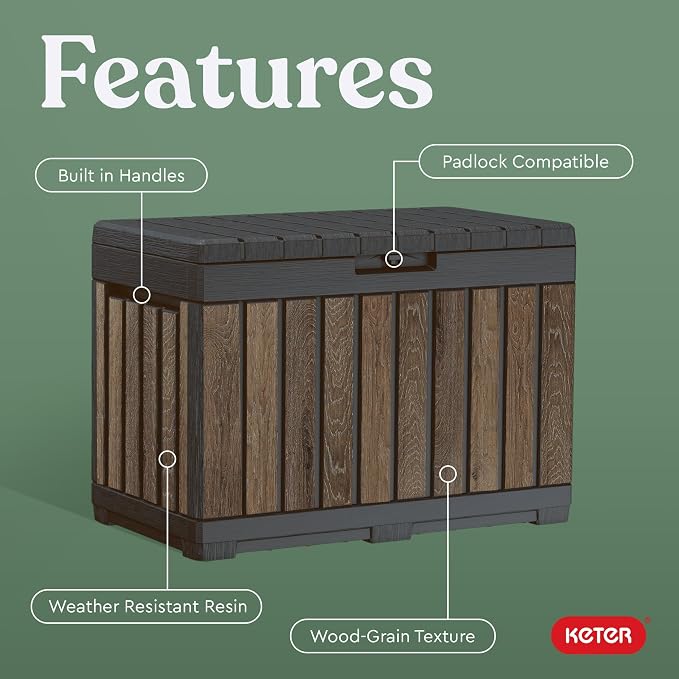Keter Premium Everwood 50 Gal Outdoor Storage Box and Patio Side Table | Walnut - Image 4