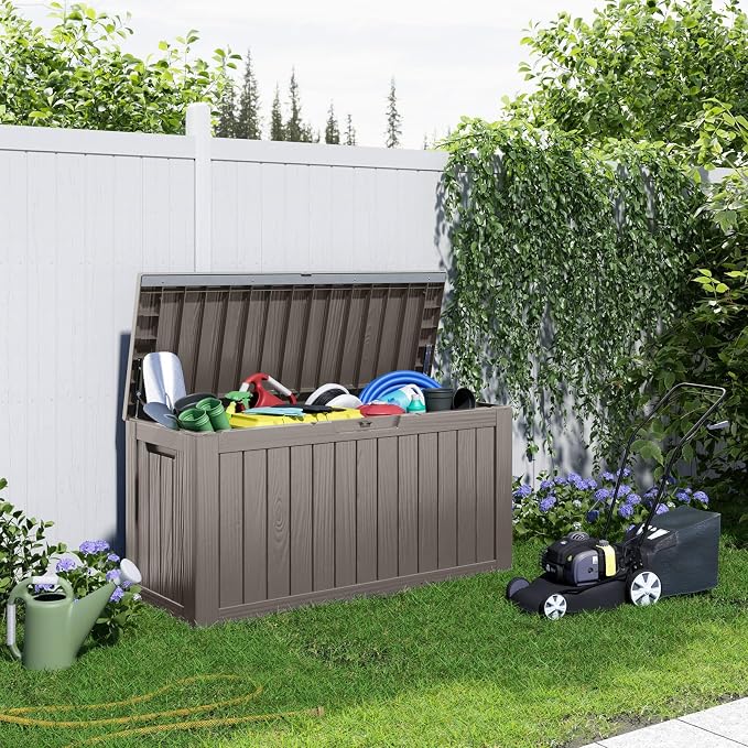 PatioZen 90 Gallon Resin Deck Box, Lockable Patio Outdoor Storage Box - Image 6