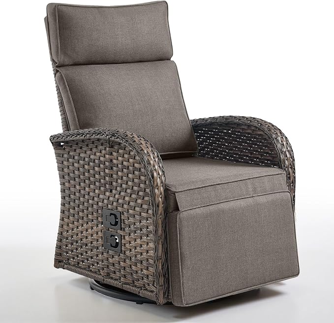 Dual-Adjust Outdoor Swivel Recliner Chair – Wicker Reclining Patio Chair by Belord