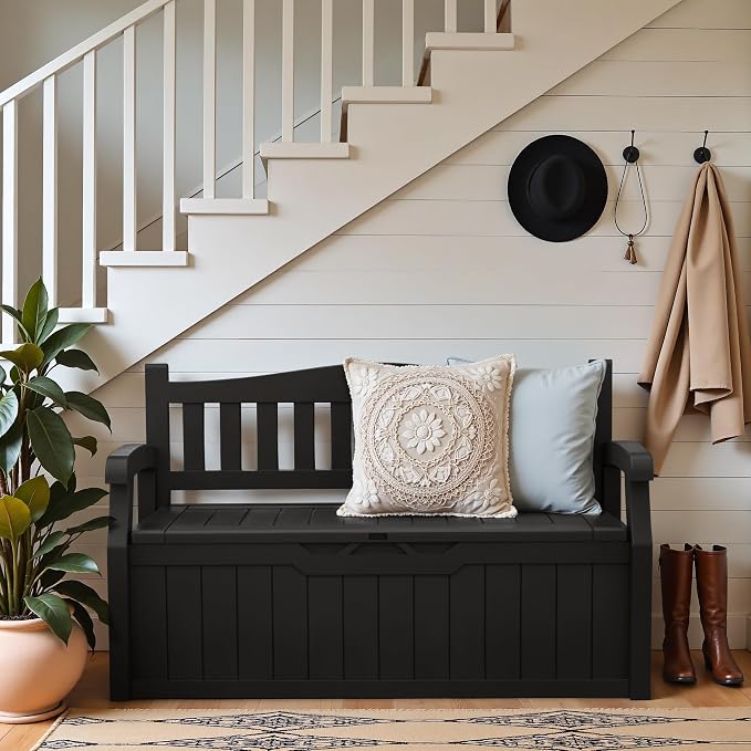 Greesum 80 Gallon Outdoor Storage Bench, Deck Box, Dark Black | - Image 2