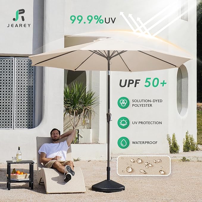 JEAREY 9FT Outdoor Patio Umbrella, Market Umbrella, Cream Beige | Outdoor Table - Image 3