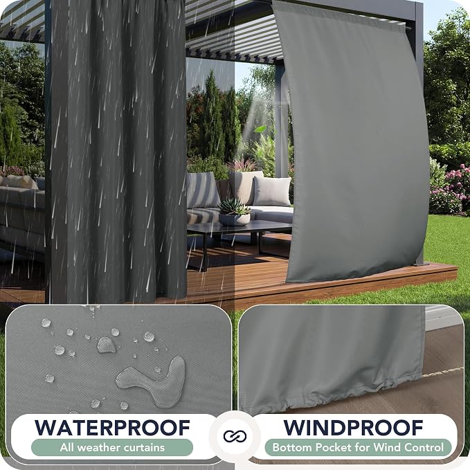 Outdoor Curtains for Patio Waterproof, 8 Panels, Rod Pocket | Weatherproof & - Image 2