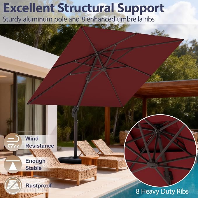 10' X 10' Patio Umbrella Cantilever Outdoor Rectangle Umbrella - Image 3