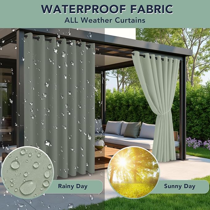 Outdoor Curtains for Patio Waterproof, 6 Drape Panels, Sun Shades | Privacy & - Image 2