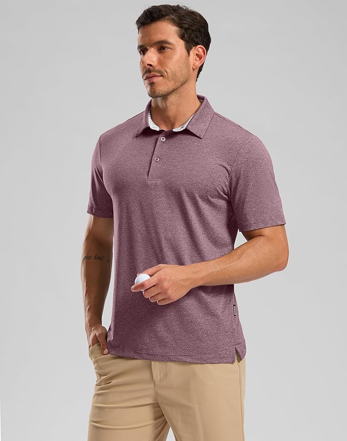 Golf Shirts Heather Polo Short Sleeve Dry Fit Lightweight Moisture Wicking Collared Shirts Casual Athletic Business