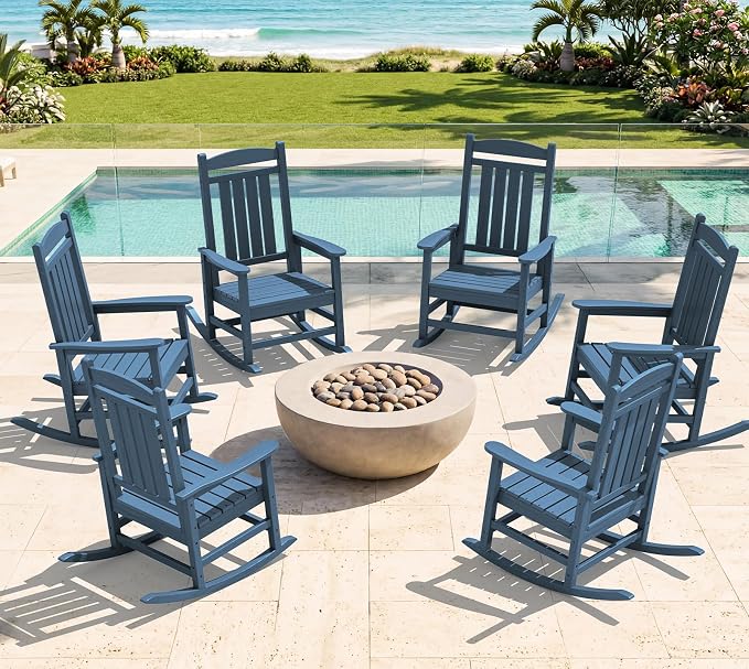 Oversized Outdoor Rocking Chairs Set of 6, HDPE Porch Rockers by KINGYES