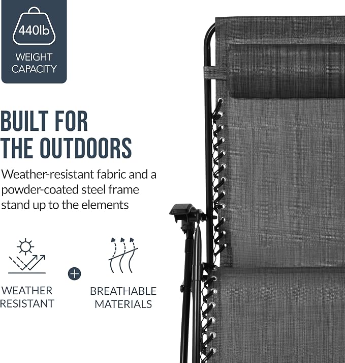 Best Choice Products Set of 2 Extra Wide Adjustable Steel Mesh Zero Gravity - Image 6
