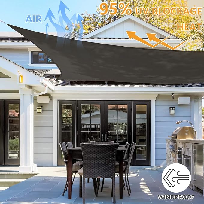 10' x 10' Rectangle Sun Shade Sail, 185 GSM HDPE, Dark Grey | 95% UV block - Image 6