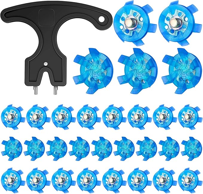Cozypower 31 Pcs Golf Spikes Set Includes 30 Pcs Golf Cleats Replacement Black Cleats Spanner Metal Thread Screw 6 mm Dia Spike Tool for Lawn Cricket Shoe Player Lover(Blue)