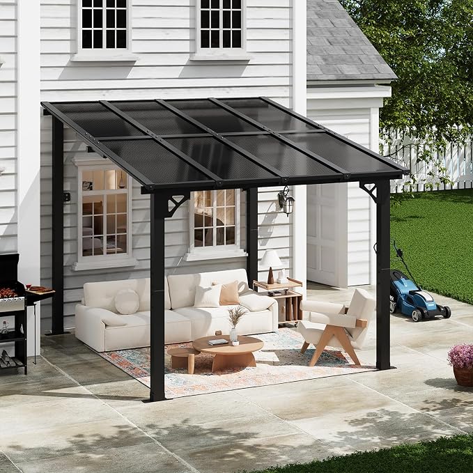 10x8 FT Lean to Gazebo Pergola, Outdoor Wall Mounted Gazebos - Image 6