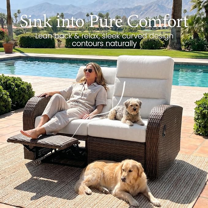 Oversized 3 Pieces Wicker Outdoor Recliner Loveseat - Image 5