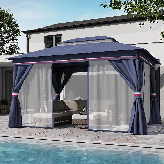 10'x13' Outdoor Gazebo, Metal Frame Heavy Duty Patio Canopy Tent Shelter - Image 3