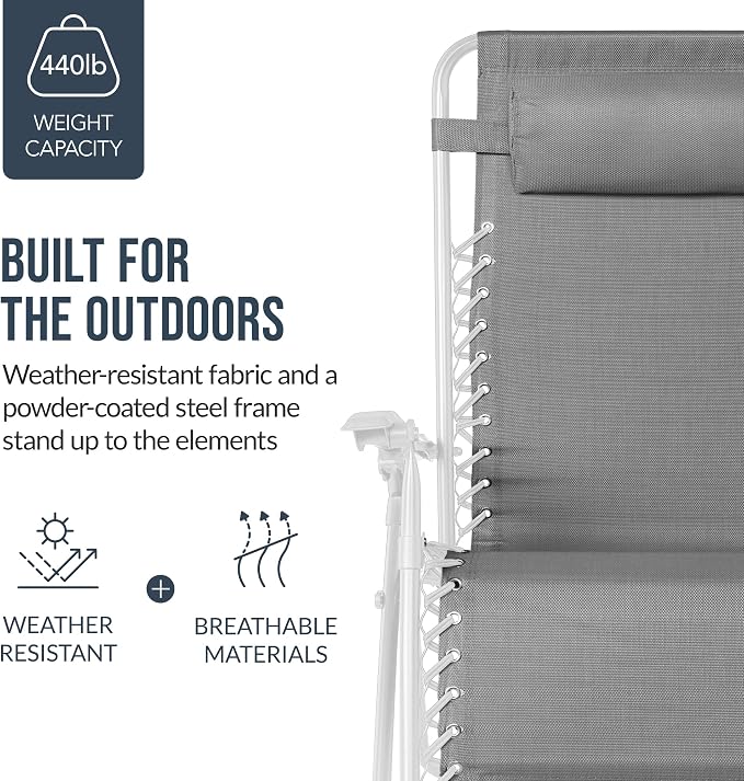 Best Choice Products Set of 2 Extra Wide Adjustable Steel Mesh Zero Gravity - Image 6