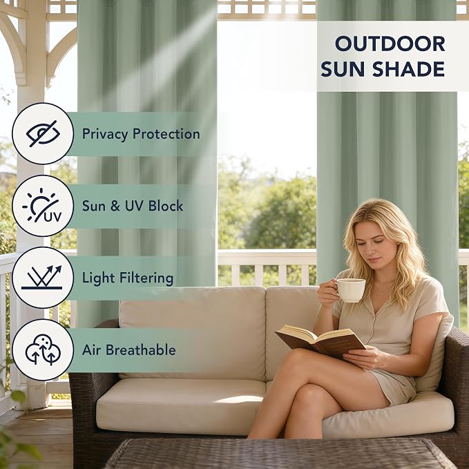 Patio Curtains Outdoor Waterproof, Privacy Drapes | Weatherproof & Sun Blocking - Image 3