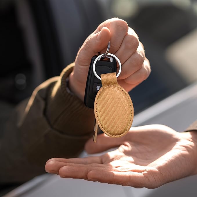 LaserGram Oval Keychain, Palm Trees, Personalized Engraving Included (Carbon Fiber Bronze)