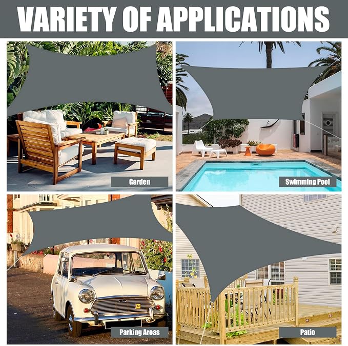 Neween Shade Sails, Waterproof Sun Shade Sail Rectangle UV Block Canopy Sun - Image 6