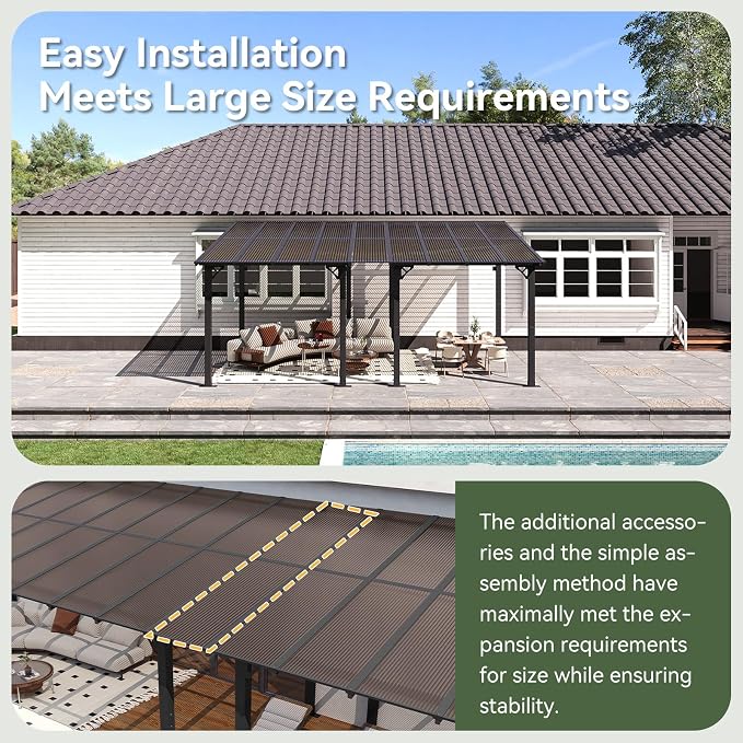 Aoxun 18’x10’ Gazebo with Aluminum Frame & Polycarbonate Panel, Outdoor Patio - Image 9