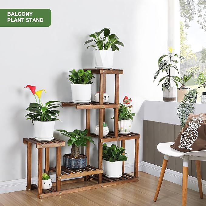 Wood Plant Stand Indoor Outdoor Multi Tiered Plant Shelf Holder | Corner High - Image 6