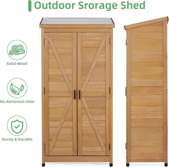 68'' Outdoor Storage Cabinet, Wooden Garden Tool Cabinet - Image 5