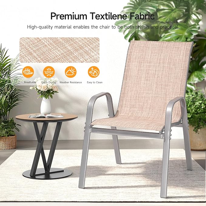 Patio Chairs Set of 6, Stackable Outdoor Dining Chairs | All Weather Dining Set - Image 6