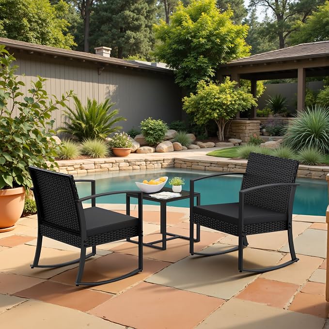 Homall Patio Furniture Set 3 Piece Resin Outdoor Bistro Set Rocking Patio Chairs - Image 7