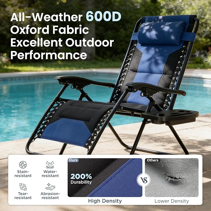 PHI VILLA Padded Zero Gravity Chair Set of 2, Cup Holder, 28in Seat, Supports - Image 6