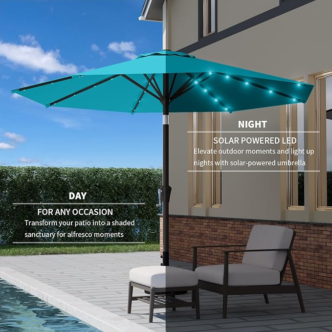 9FT Patio Umbrella with Solar Lights, Outdoor Market Umbrella with Tilt and - Image 2