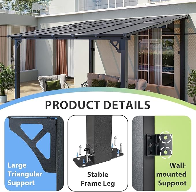 Aoxun 12’x10’ Gazebo with Aluminum Frame & Polycarbonate Panel, Outdoor Patio - Image 7