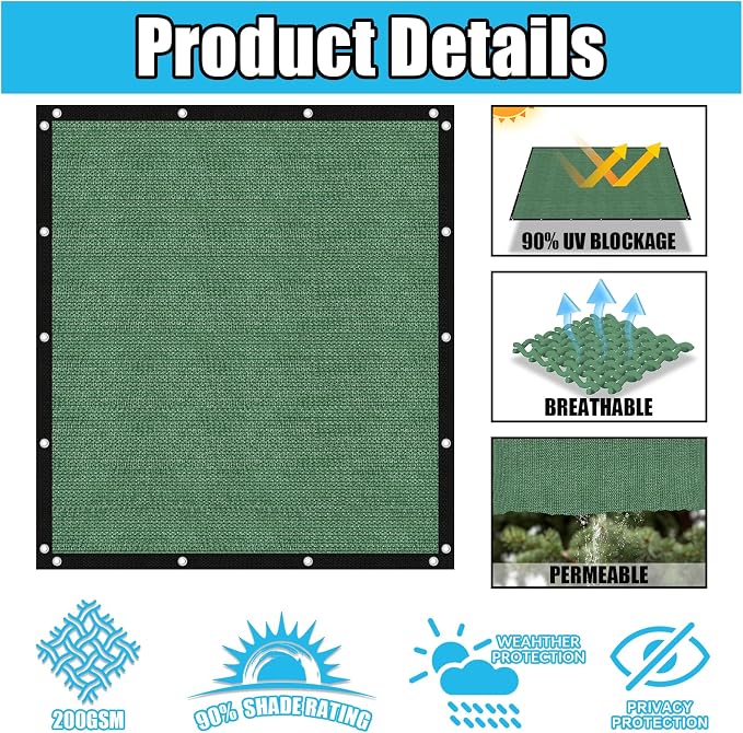 Amagenix 90% Pergola Shade Cover 9' X 10' Sun Shade Cloth - Image 3